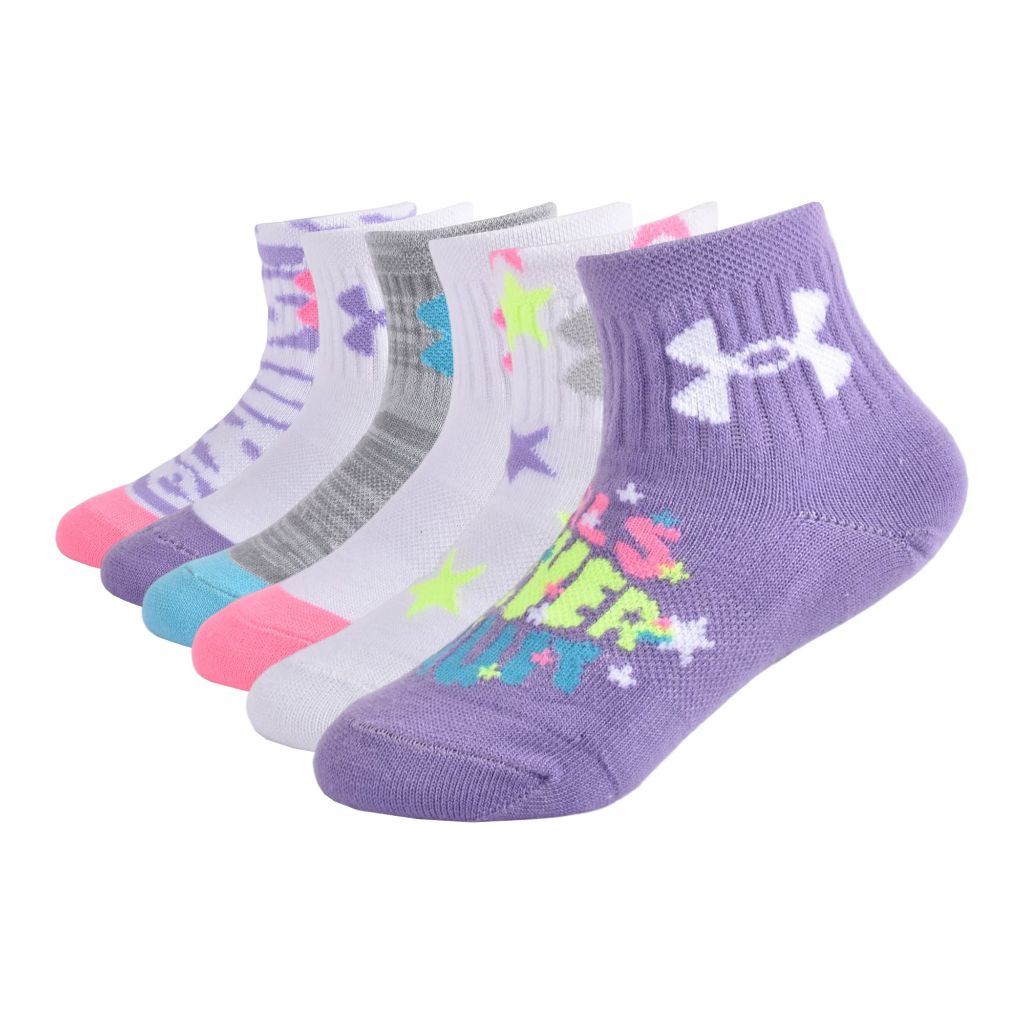 Under Armour Girl's Quarter Sock - Lilac/White, Size 4-6 (6 Pair)