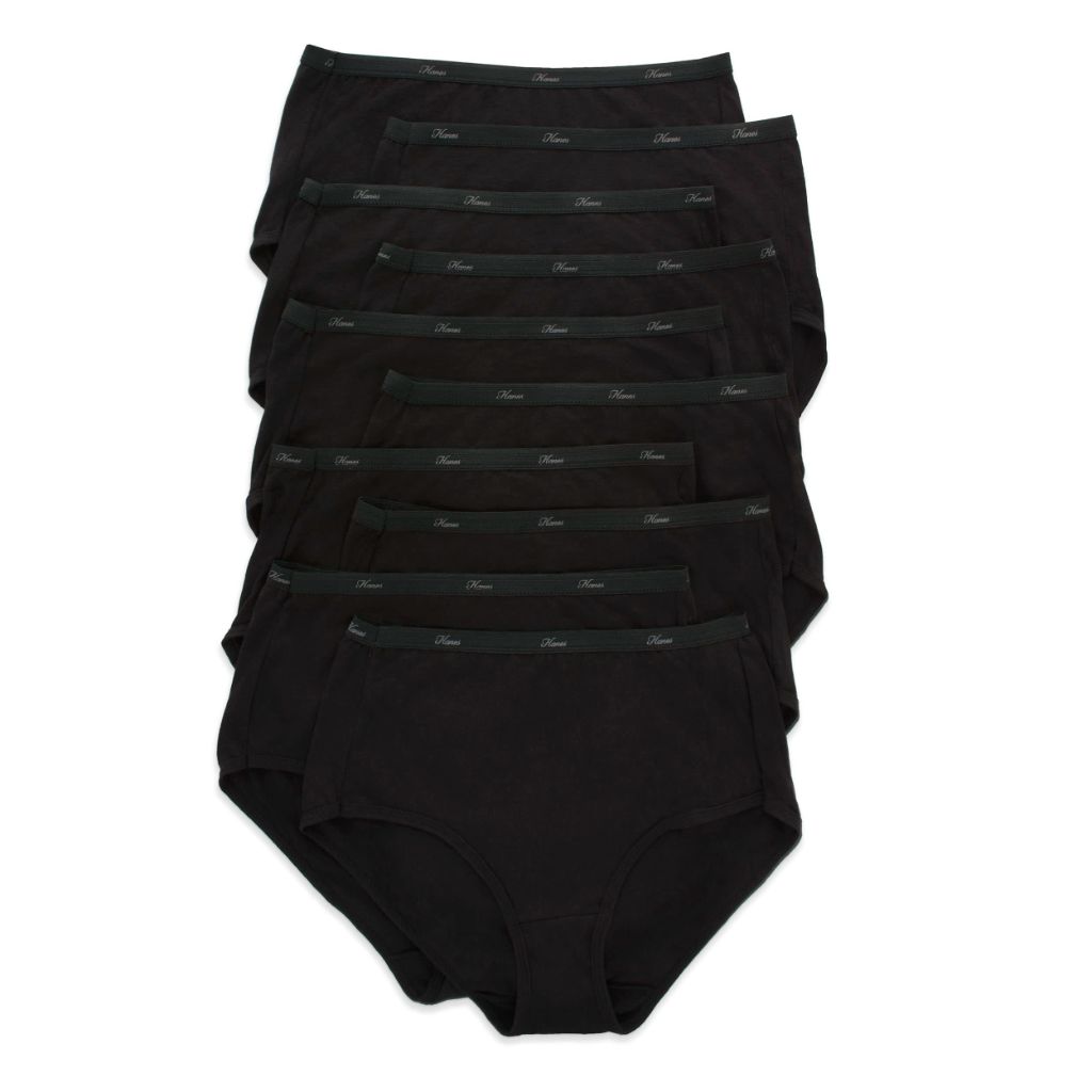 SZ 8, Hanes womens Cotton Brief Underwear, 10 Pack - Brief Black