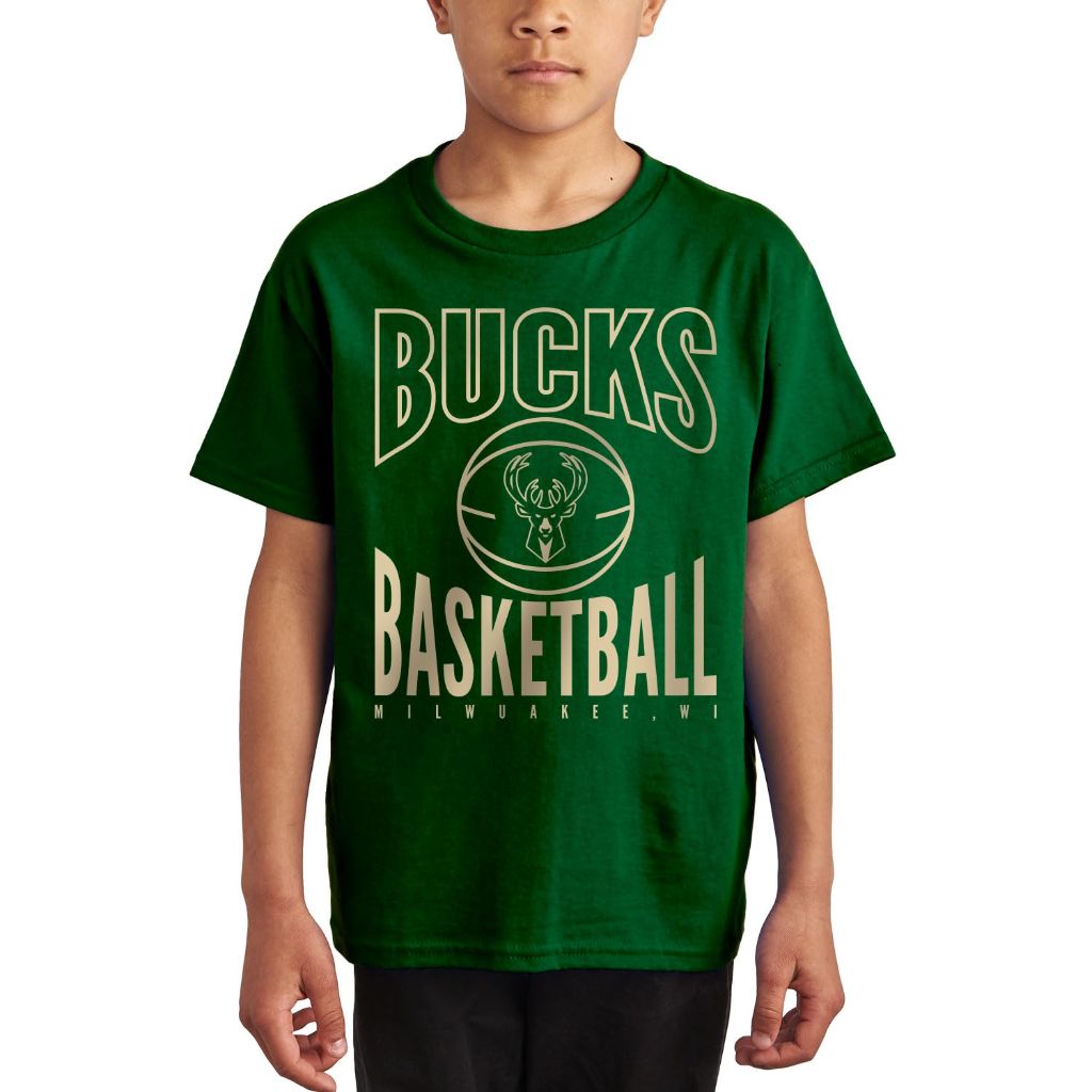 Junk Food x NBA Kid's Short Sleeve T-Shirt - Milwaukee Bucks, Green (Youth Large)