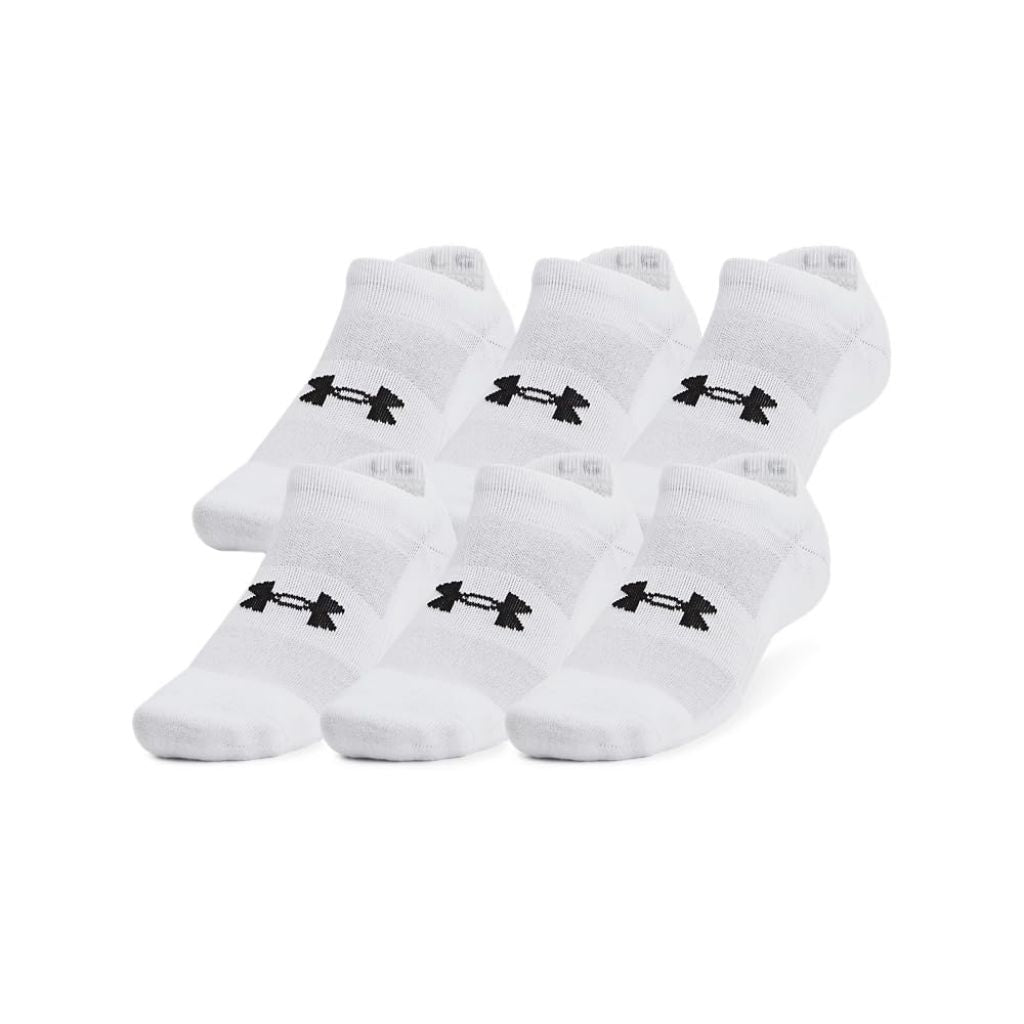 Under Armour Unisex-Adult Training Cotton No Show Socks 6 Pack, (100) White/White/Black, Large