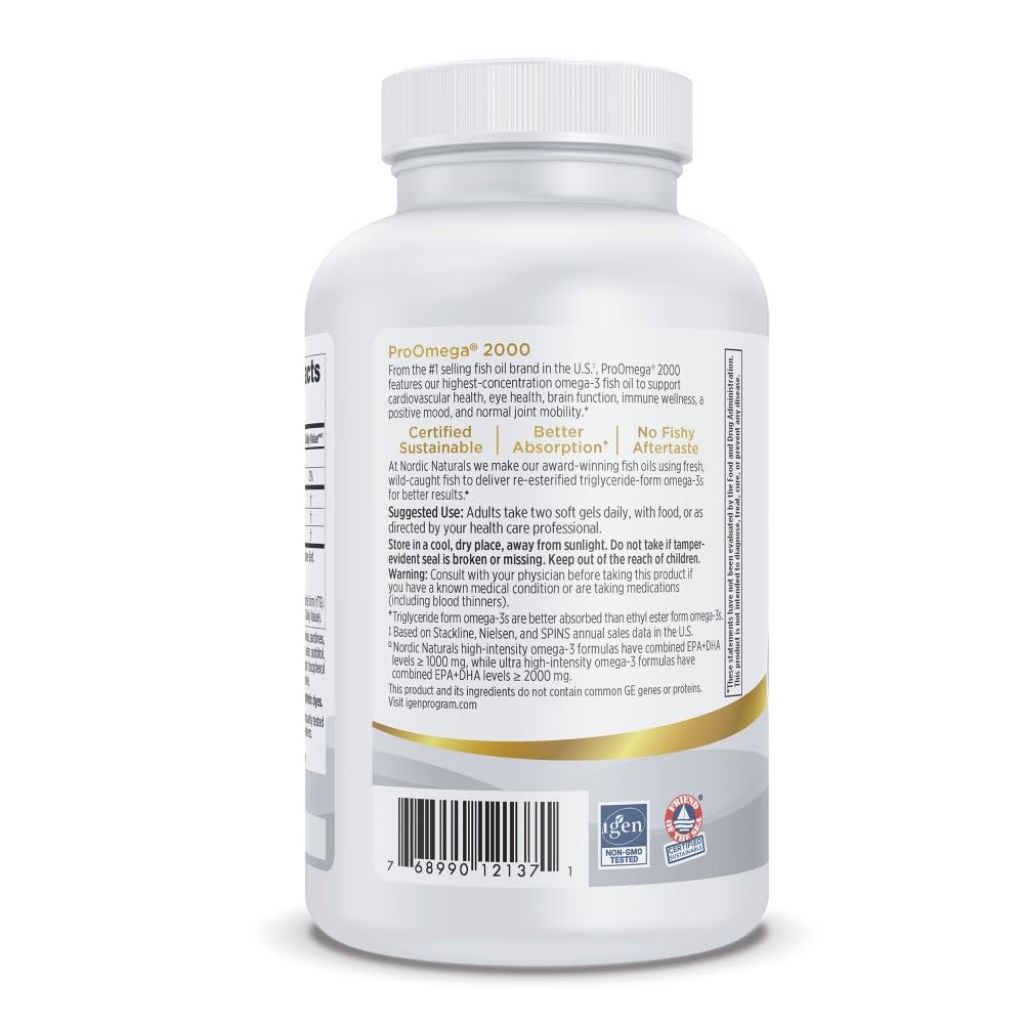 Nordic Naturals ProOmega 2000, 2150mg Omega-3 - Lemon Flavor, 120 Soft Gels