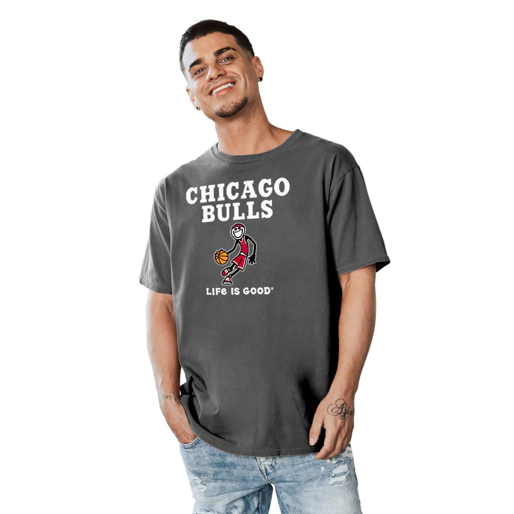 Blue 84 Adult's NBA Life is Good Ringspun T-Shirt - Chicgao Bulls, Gray (Size L)