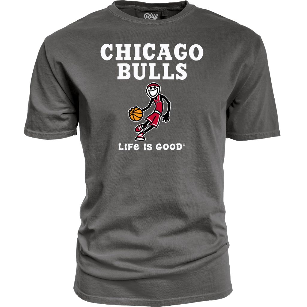 Blue 84 Adult's NBA Life is Good Ringspun T-Shirt - Chicgao Bulls, Gray (Size L)