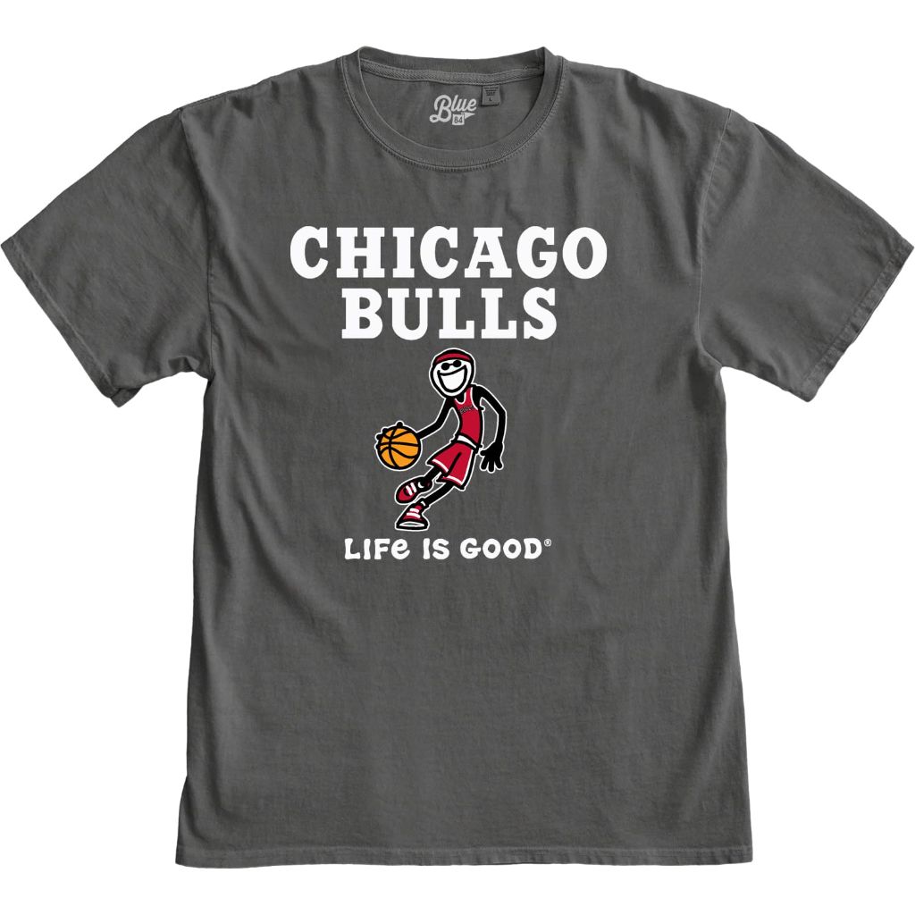 Blue 84 Adult's NBA Life is Good Ringspun T-Shirt - Chicgao Bulls, Gray (Size L)