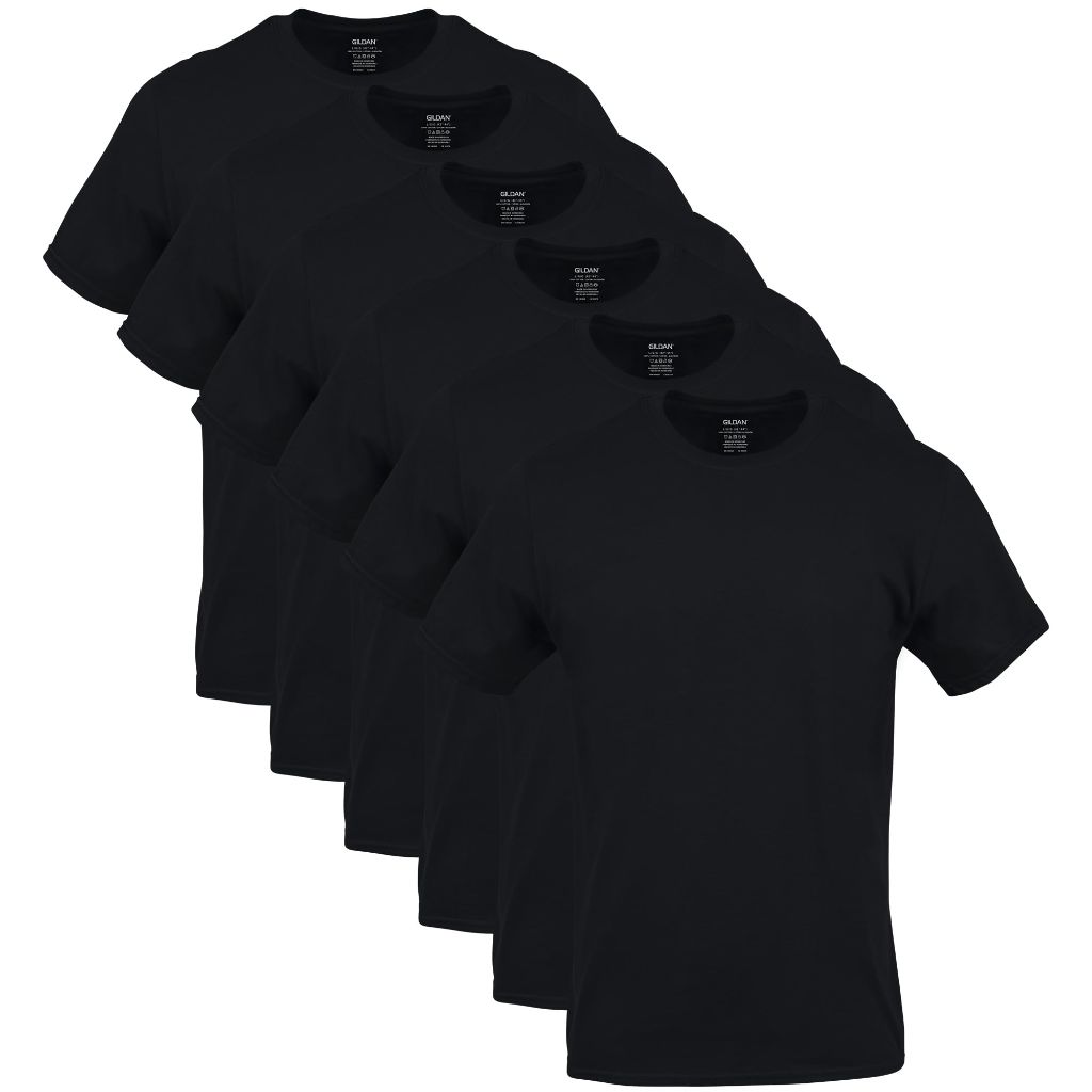 Gildan Men's Crew T-Shirts Multipack (Style G1100) - Black, Size Small (6 Pack)