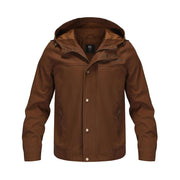 Whattry Men's Casual Washed Canvas  Military Jacket - Brown, XL
