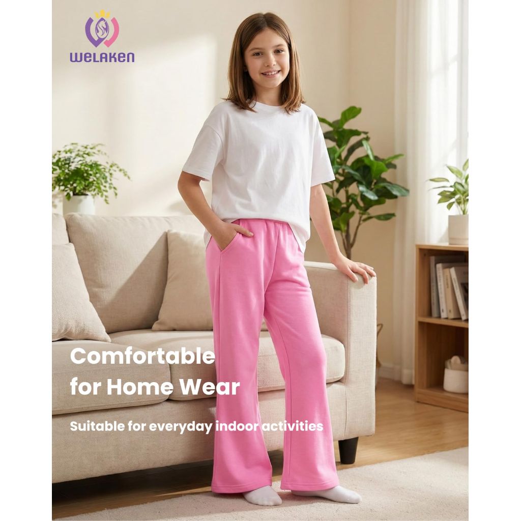 WELAKEN Girls Flared Sweatpants - Pink, Size 5