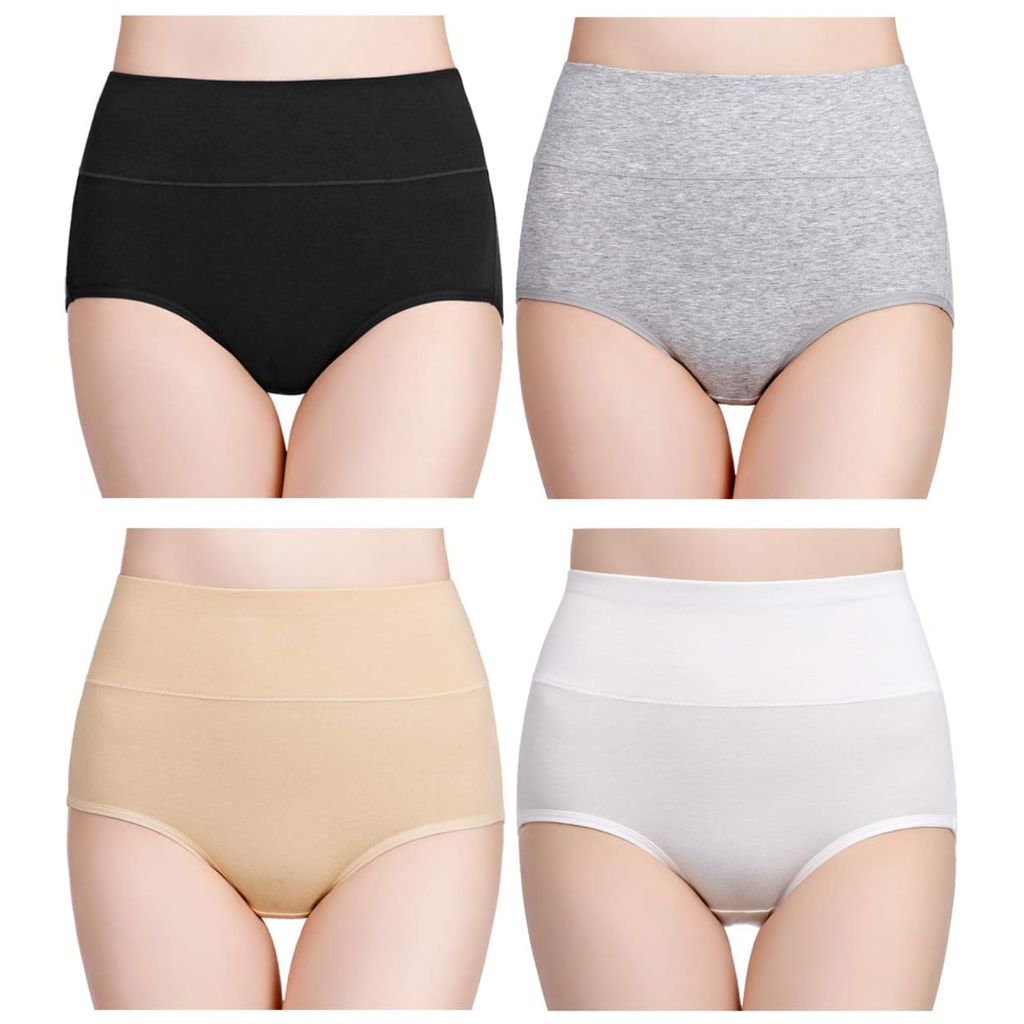 Wirarpa Women's Cotton High-Waisted Postpartum Brief Underwear - Assorted Colors, Size Large (4 Pair)