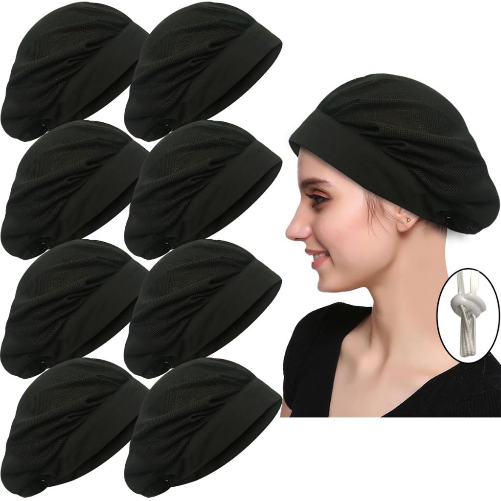 Women's Chef/Kitchen Cap - Black, 8 Pack