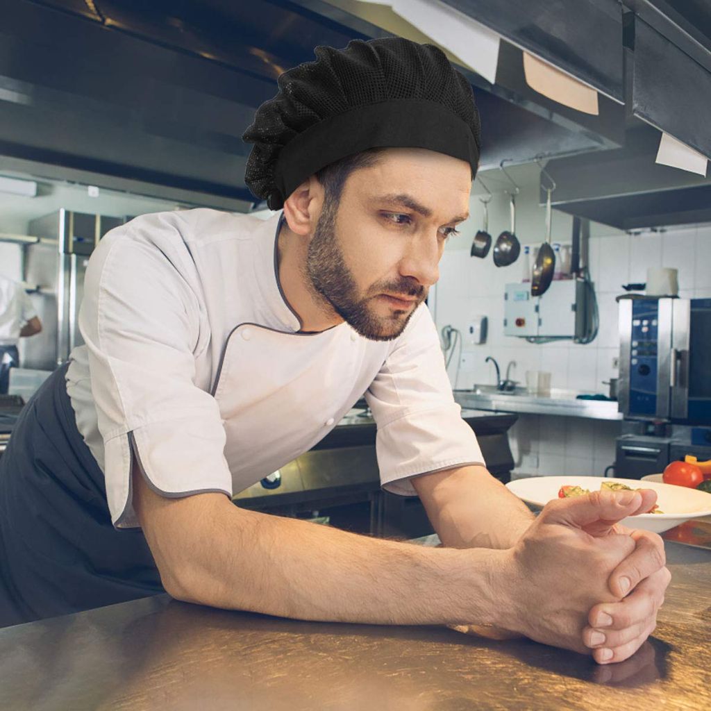 Women's Chef/Kitchen Cap - Black, 8 Pack