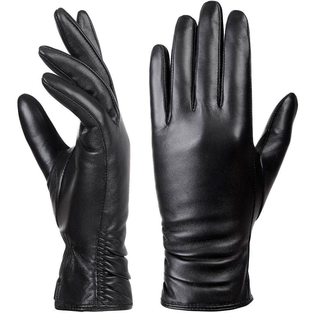 Dsane Women's Leather Winter Gloves - Black, Size Small