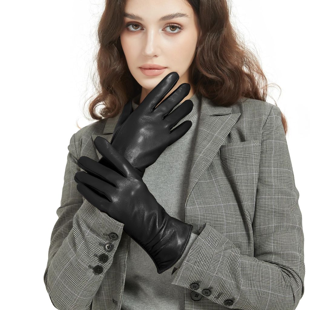 Dsane Women's Leather Winter Gloves - Black, Size Small