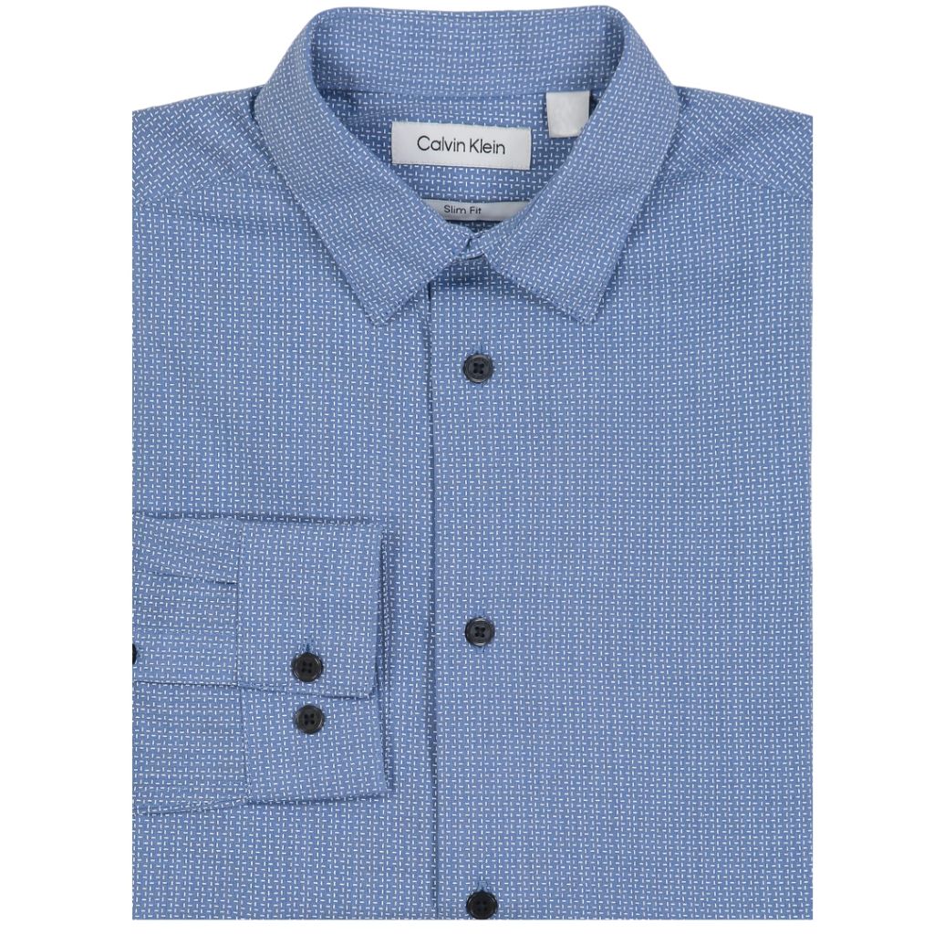 Calvin Klein Boys' Long Sleeve Button-Down Dress Shirt - Blue, Size 18