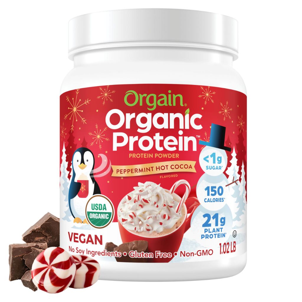 Orgain Organic Vegan Protein Powder - Peppermint Hot Cocoa, 1.02 lb.