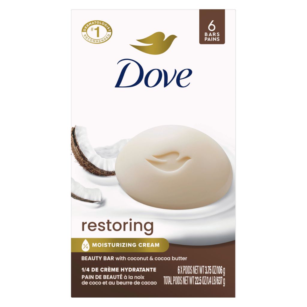 Dove Beauty Bar Restoring Soap - Coconut & Cocoa Butter, 3.75oz (6 Bars)