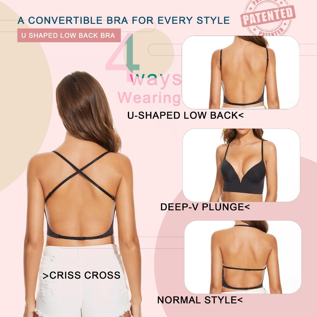 Low Back, Seamless Deep-V Plunge Invisible Bra - Black, 34B