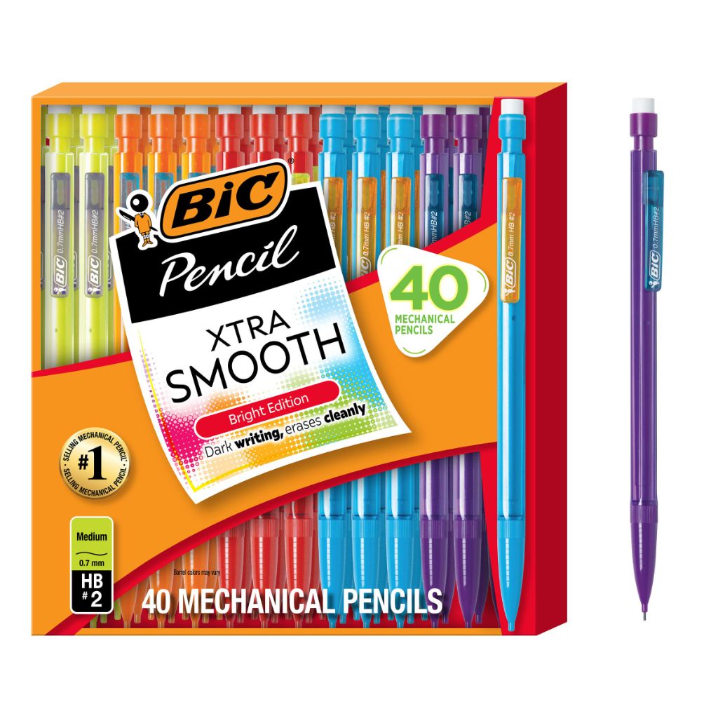BIC Xtra Smooth Bright Edition Mechanical Pencils, 0.7 mm Medium Point, Refillable and Retractable (40ct)