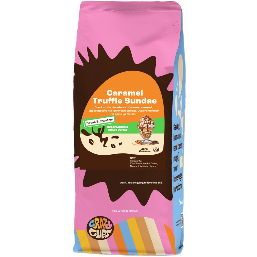Crazy Cups Decaf Caramel Truffle Sundae Ground Coffee, 10oz