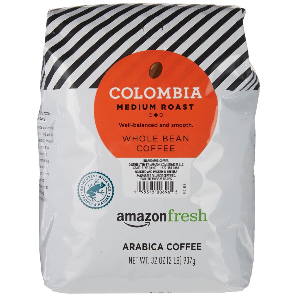 Amazon Fresh Colombia Medium Roast Whole Bean Coffee, 32oz.