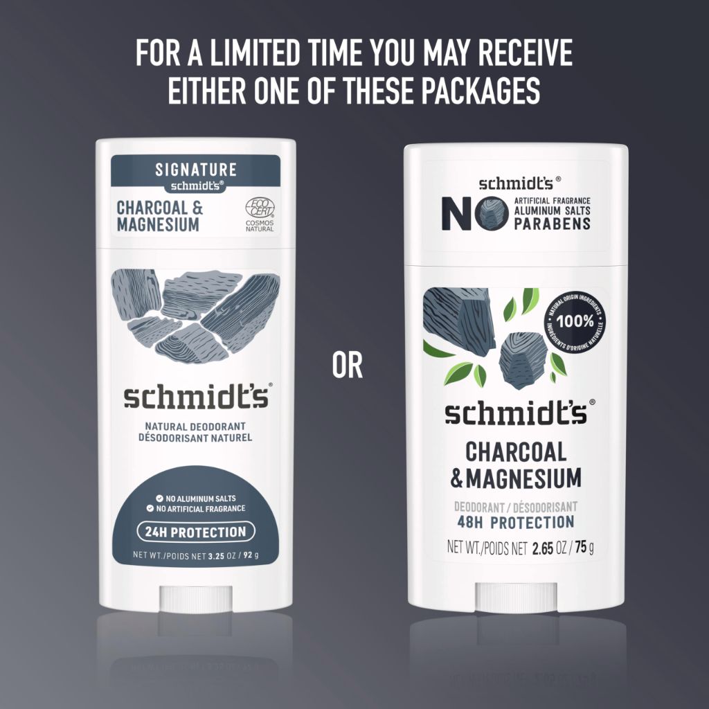 Schmidt's Aluminum-Free Vegan Deodorant Charcoal & Magnesium with 24 Hour Odor Protection - 2.65oz