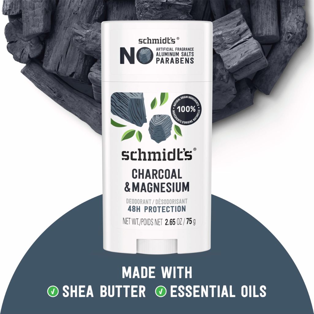 Schmidt's Aluminum-Free Vegan Deodorant Charcoal & Magnesium with 24 Hour Odor Protection - 2.65oz