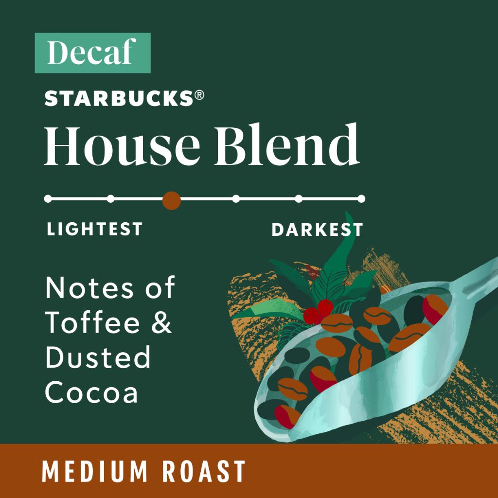 Starbucks Decaf House Blend Medium Roast Keurig K-Cup Coffee Pods, 22ct.