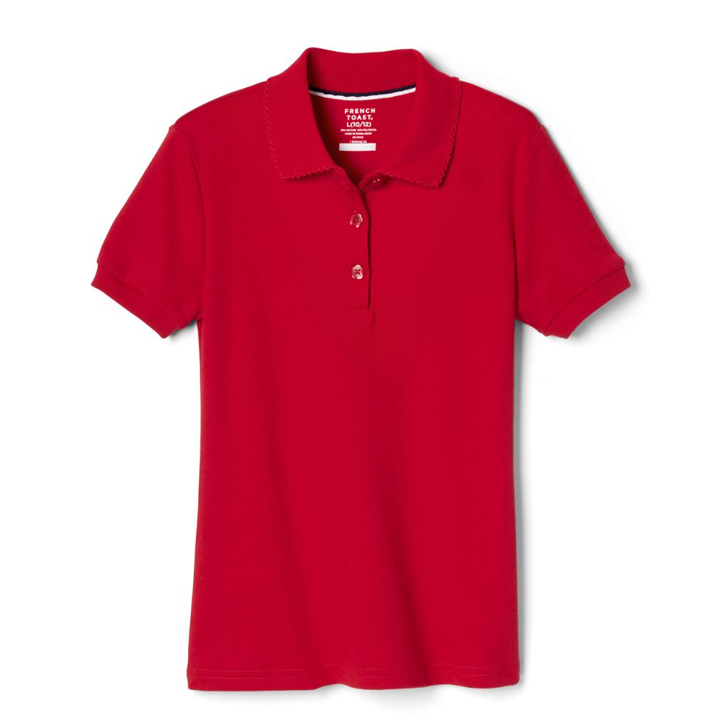 French Toast Girls' Picot Collar Short Sleeve Polo - Red, Size L (14/16)