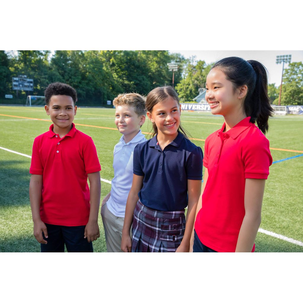 French Toast Girls' Picot Collar Short Sleeve Polo - Red, Size L (14/16)