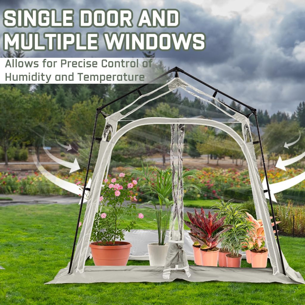 JELUCAMP Small Greenhouse with Window, Clear PVC Cover - White