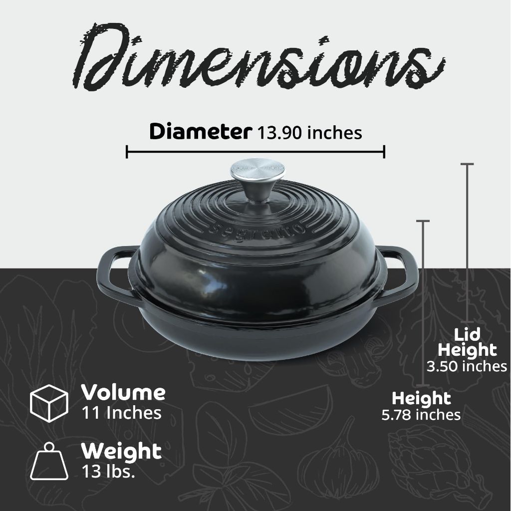Segretto Cookware 11" Enameled Cast Iron Bread Over with Lid - Black (Nero)