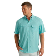HUK Men's Tide Point Solid Short Sleeve Button-Up Shirt - Marine Blue, XL