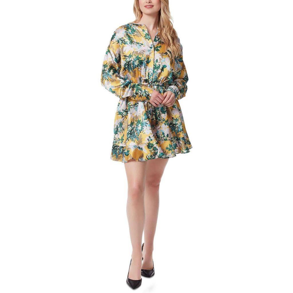 Jessica Simpson Women's Shiloh Button Up Front Dress - Bloom Field-Golden Rod, Size Small