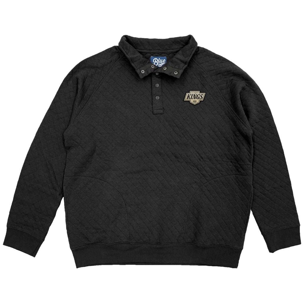 Blue 84 Adult's NHL Quilted Snap Sweatshirt Leather Patch - LA Kings, Black (Medium)