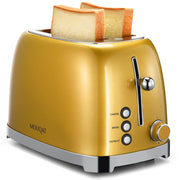 Mouqat 2 Slice Toaster, Wide Slot Stainless Steel, 6 Shade Settings - Gold