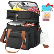 Lunch Box with Ice Pack, 2*Reusable Storage Bags, Expandable Double Deck (Black)