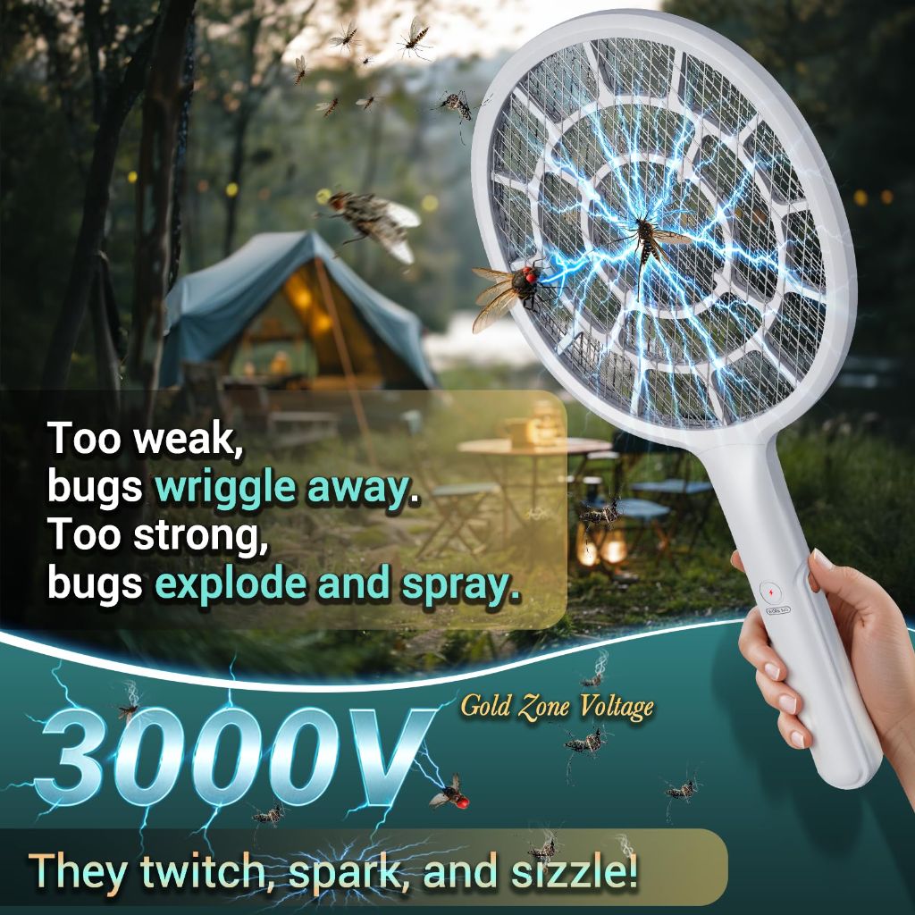 YsChois Electric Fly Swatter Bug Zapper, Battery Powered (White)