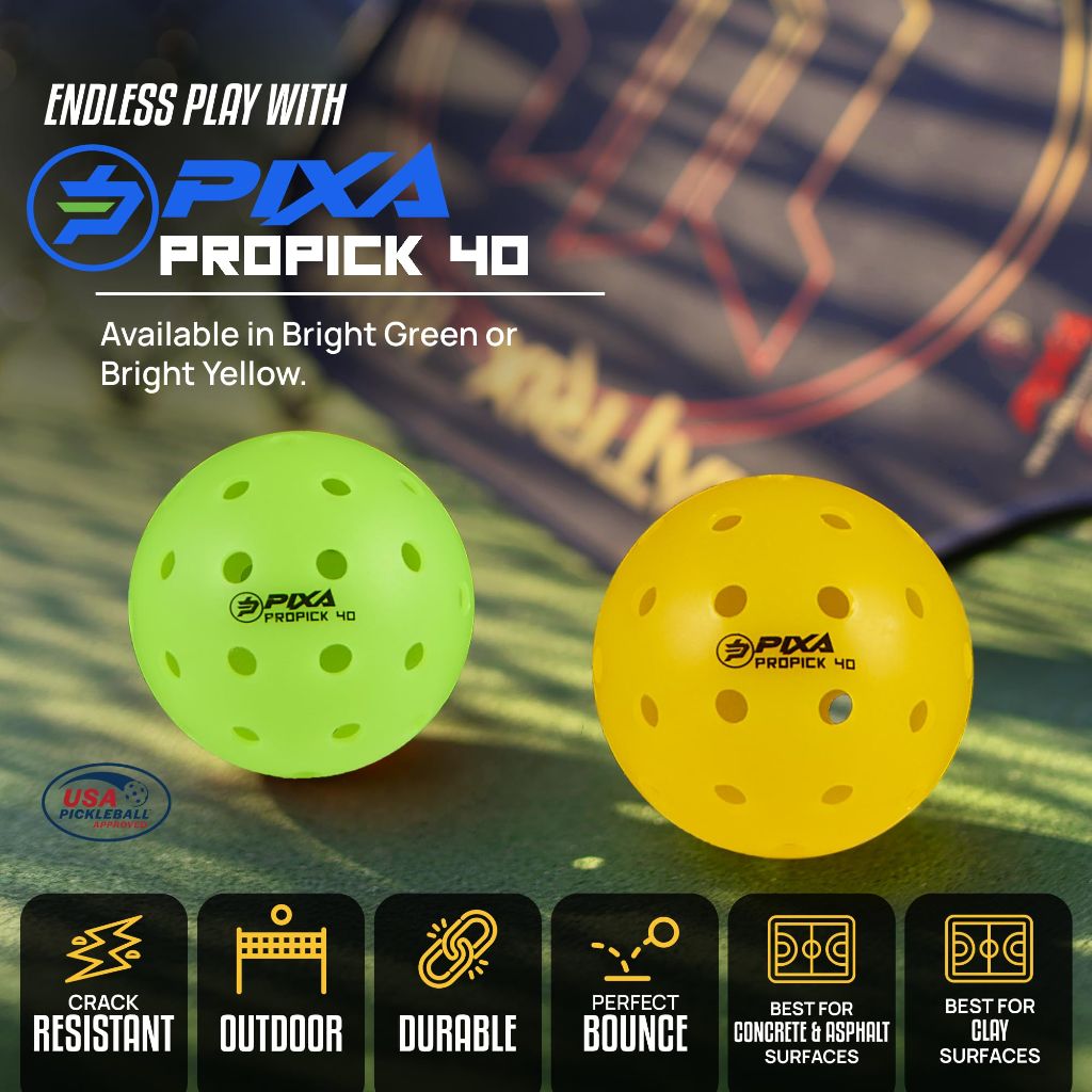 PIXA Propick 40 Unisphere Premium Outdoor Pickleballs - Bright Yellow, 12ct.