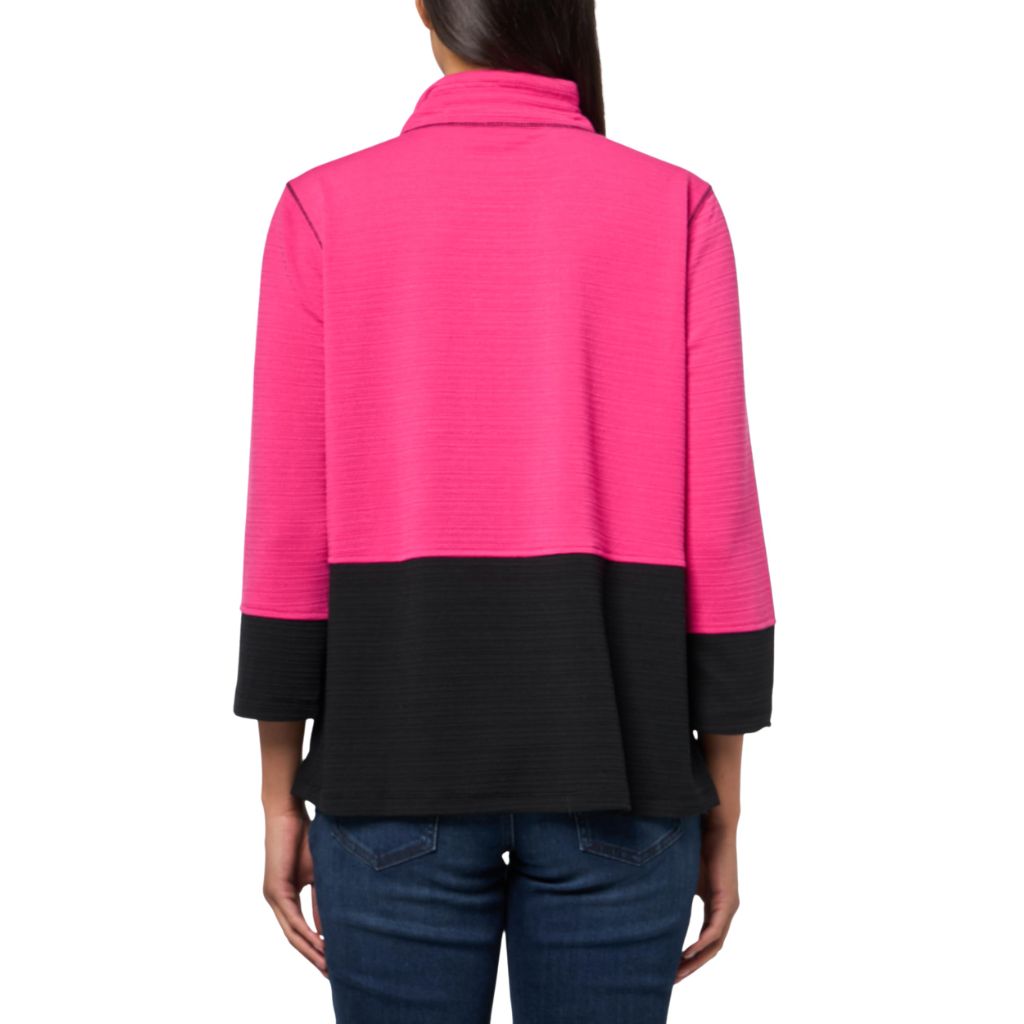 MULTIPLES Women's Three Quarters Band Sleeves Two-Pocket Blouse - Fuchsia, Medium