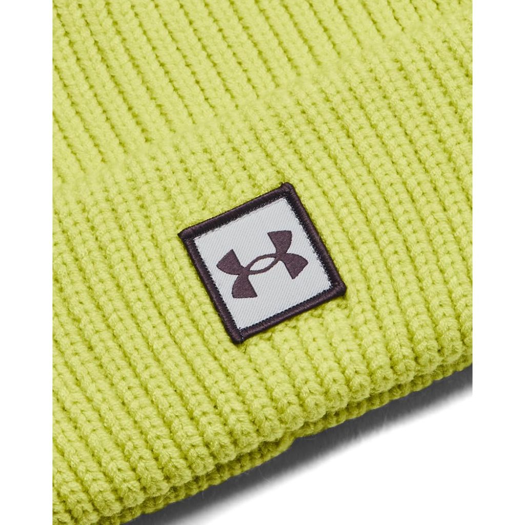 Under Armour Adult's Halftime Ribbed Beanie - Lime Yellow/Ash Taupe, One Size
