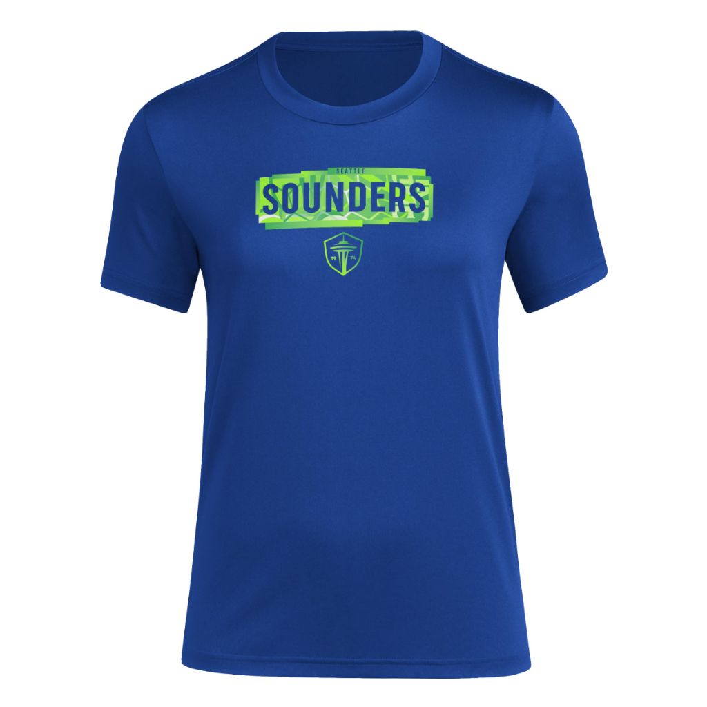 Adidas Women's MLS Local Pop Short Sleeve Pre-Game T-Shirt - Seattle Sounders FC, Royal Blue (2XL)