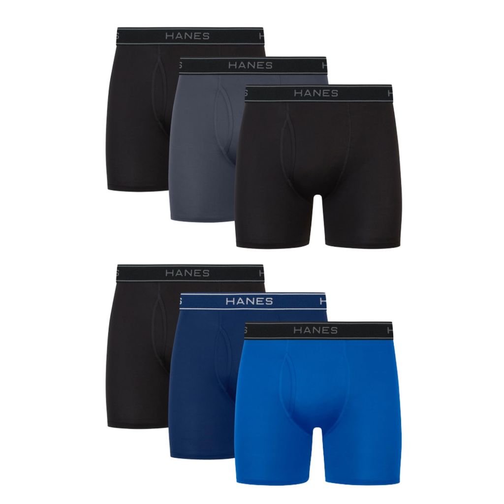 Hanes Men's Value Performance Stretch Boxer Briefs - Black/Blue, Medium (6 Pair)
