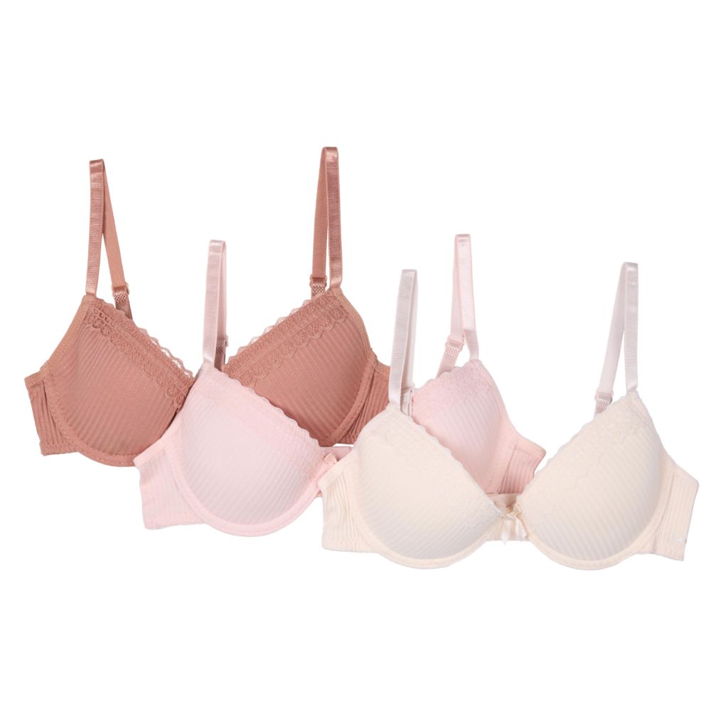 Tahari Girl's Structured Wire Bras - Mocha Mousse/Pink/Cream, 34A (3 Pack)