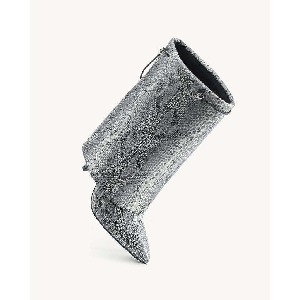 Newbella Women's Mid-Calf Foldover Stiletto Boots - Faux Snakeskin Leather, Size 9