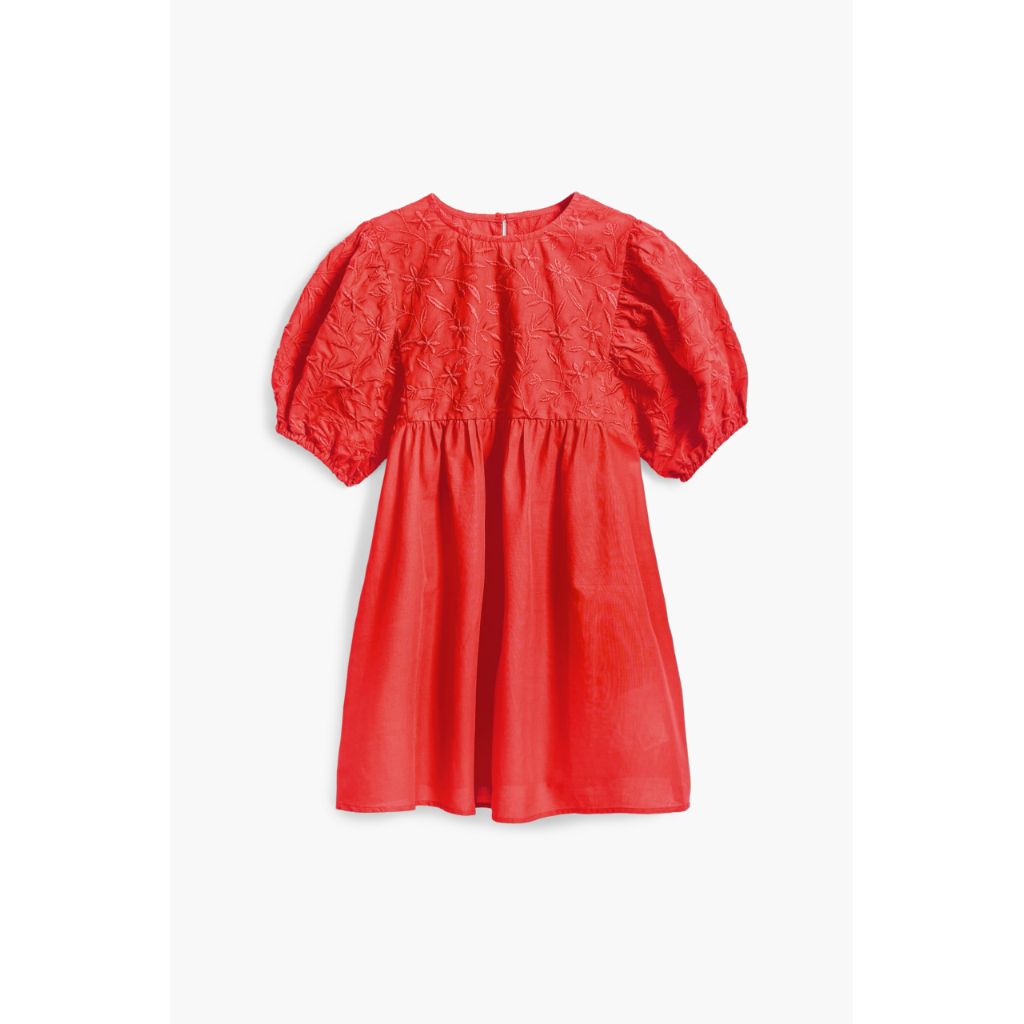 Desigual Girl's Janis Vest  Embroidered Floral Puff Sleeve Top - Coral, Size 3/4