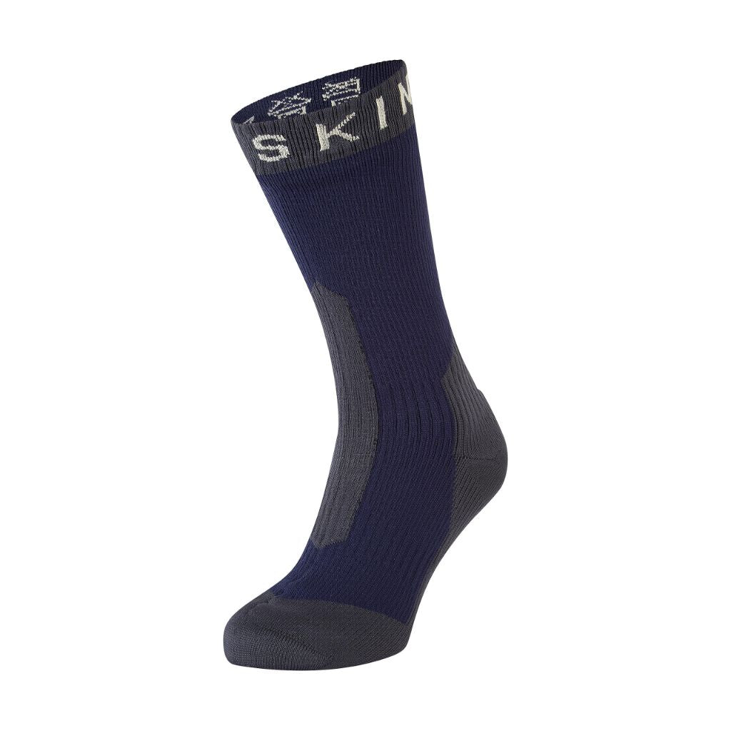 SEALSKINZ Unisex Waterproof Extreme Cold Weather Mid Length Merino Wool Lined Socks - Navy/Gray, Medium