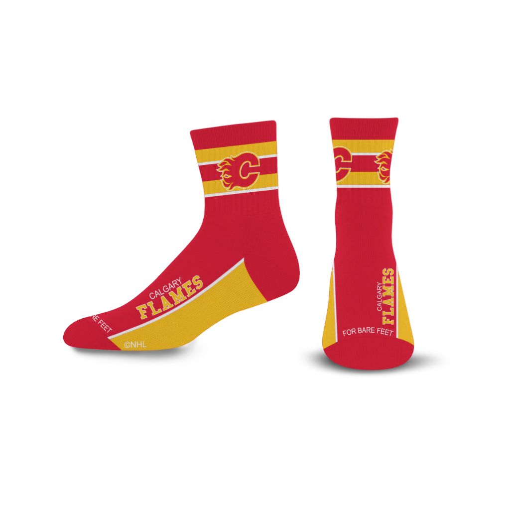 For Bare Feet Adult's NHL Lil' Deuce Quarter Socks - Calgary Flames, Large
