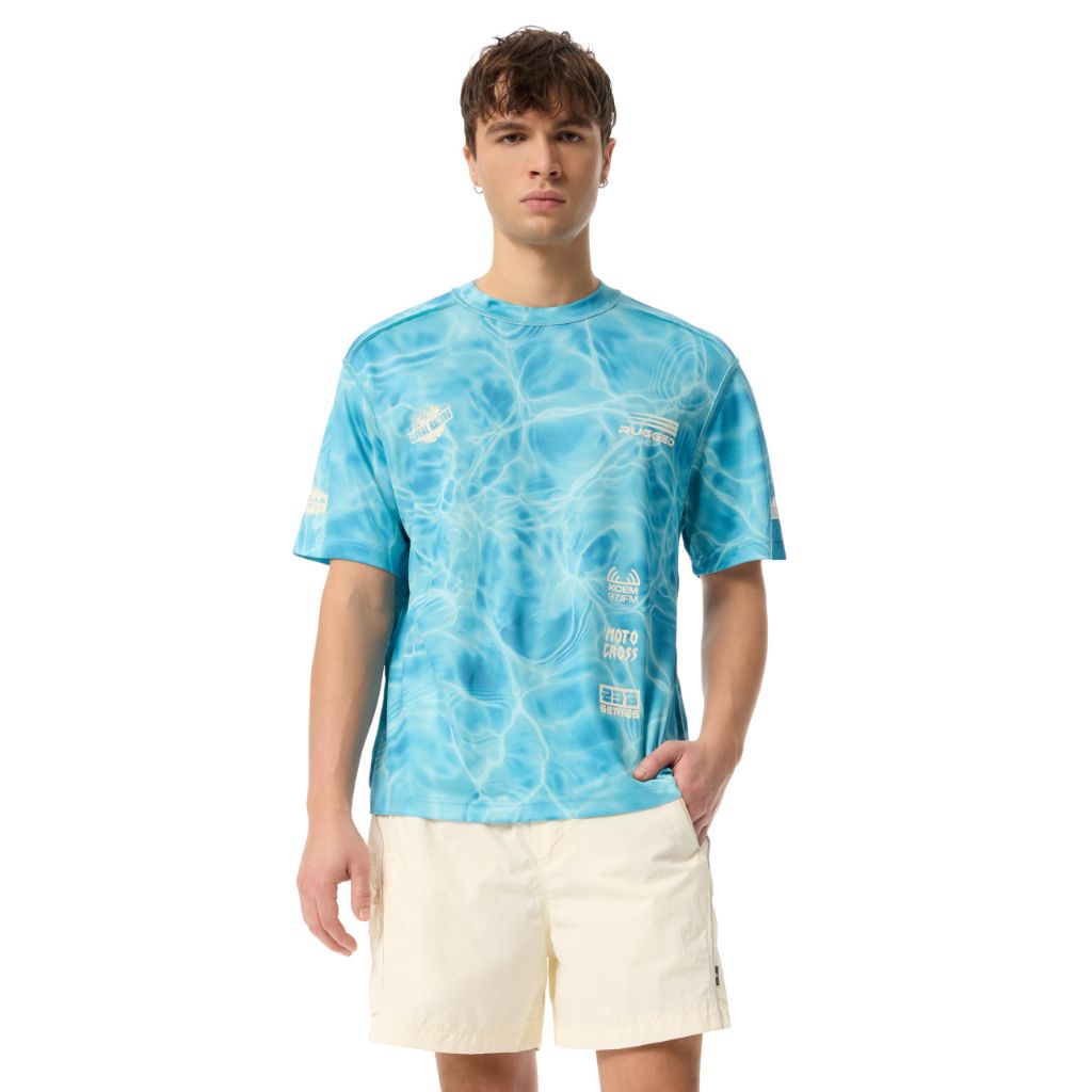 Cross-Eyed Moose Men's Wilder Quick Dry Oversized Graphic Tee Shirt - Blue Pool, Large