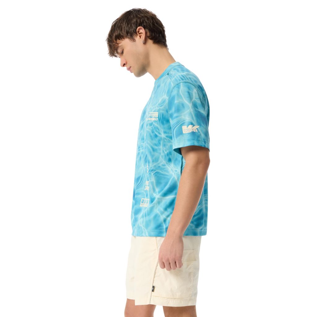 Cross-Eyed Moose Men's Wilder Quick Dry Oversized Graphic Tee Shirt - Blue Pool, Large