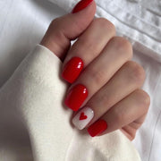 Valentines Press-On Nails: Short Square Red Heart Design - 24pcs.