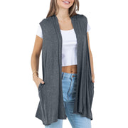 Azules Women's Long, Sleeveless Long Cardigan w/Side Pockets - Charcoal, Size 2X